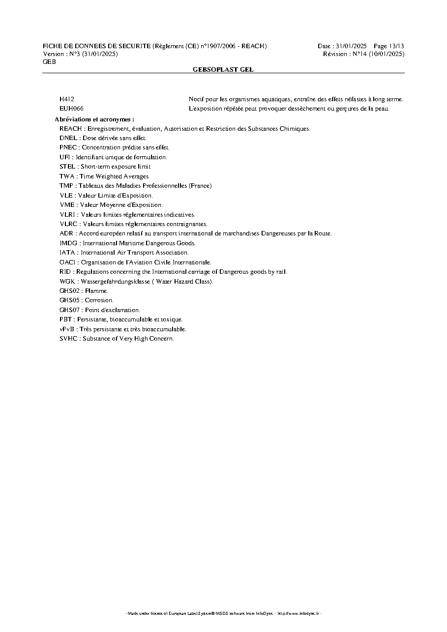 Fiche technique fournisseur