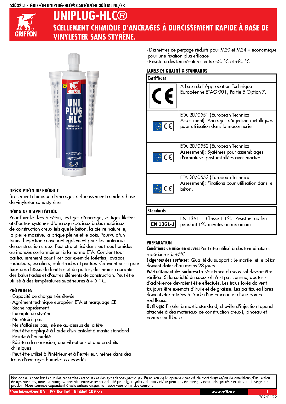 Fiche technique fournisseur