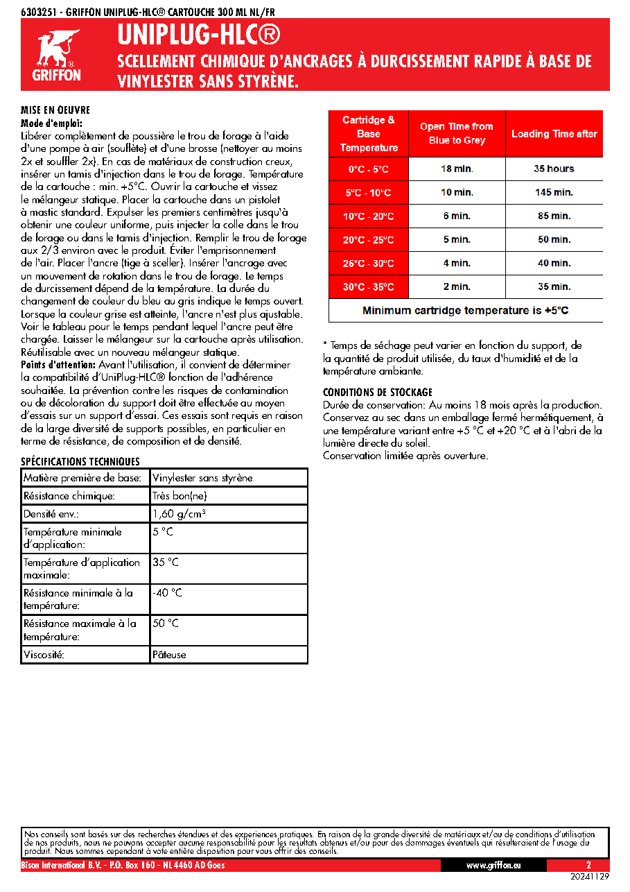 Fiche technique fournisseur