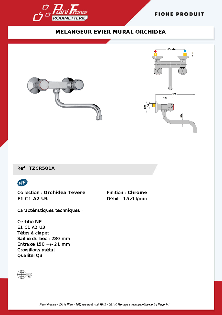 Fiche technique fournisseur