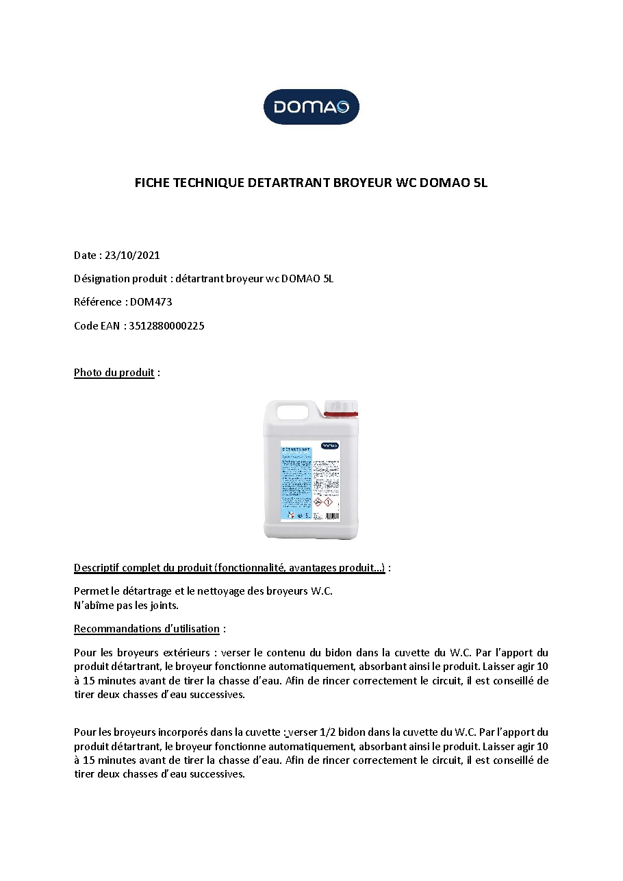 Fiche technique fournisseur