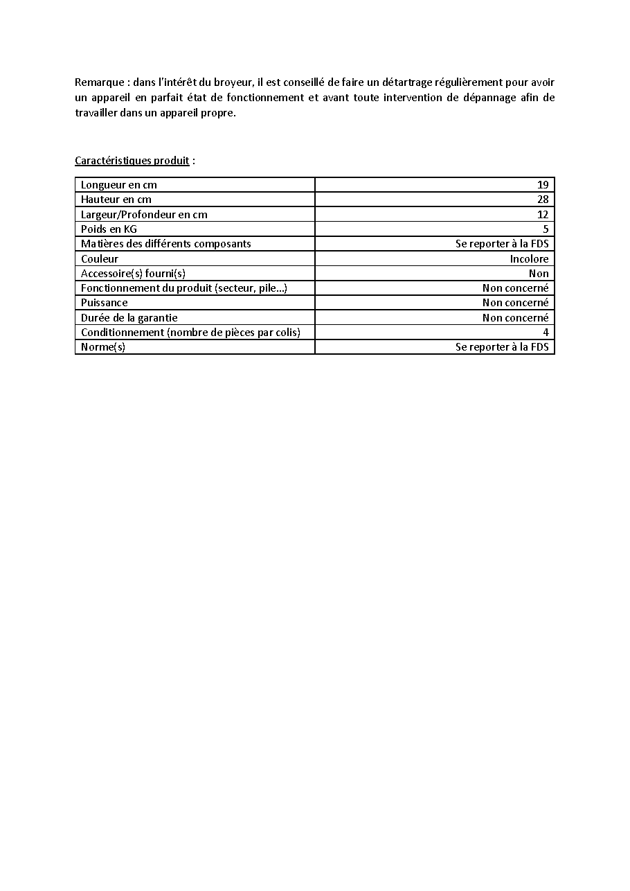 Fiche technique fournisseur