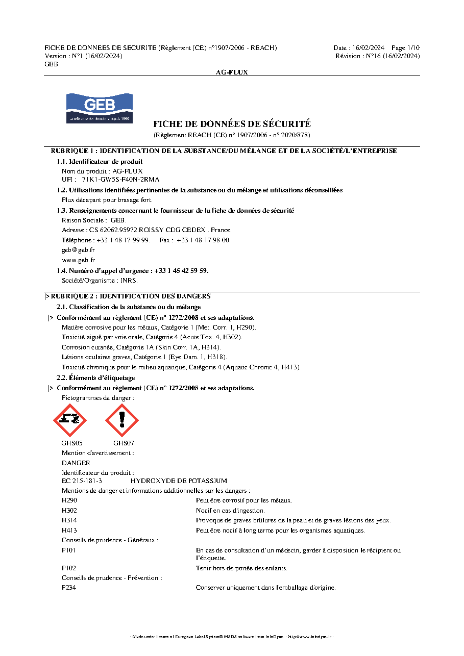 Fiche technique fournisseur