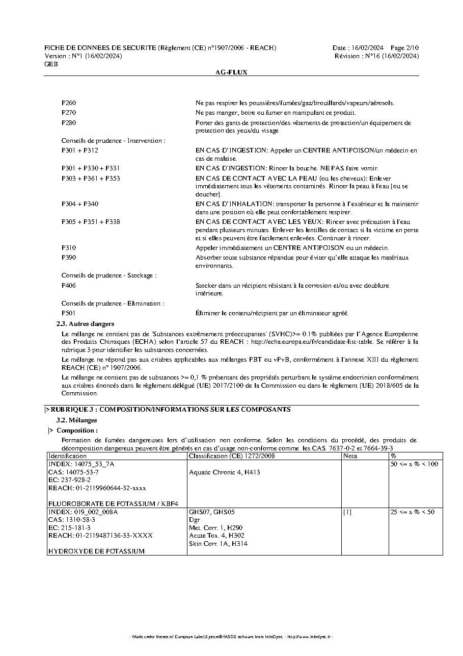 Fiche technique fournisseur