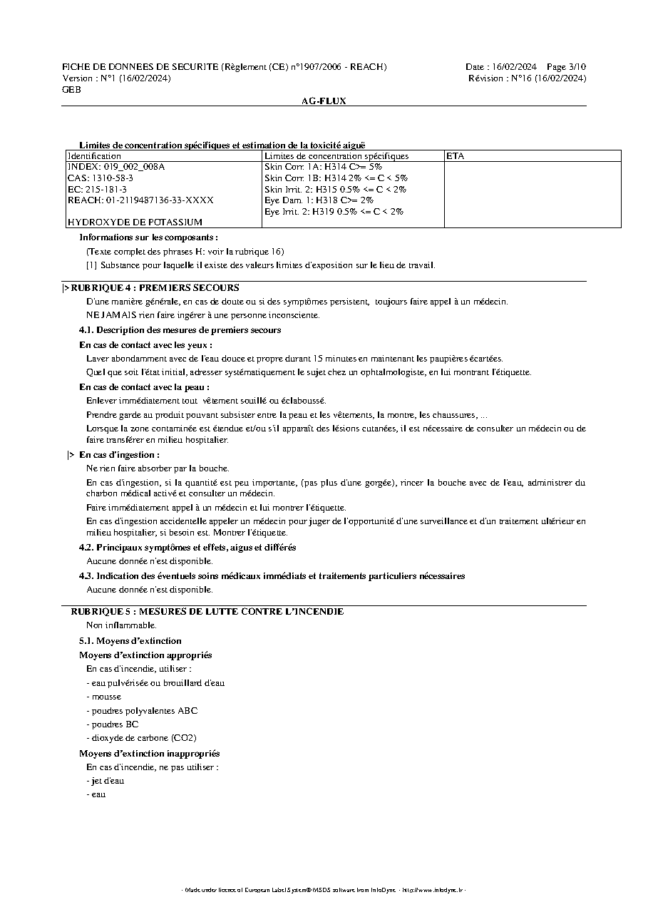 Fiche technique fournisseur