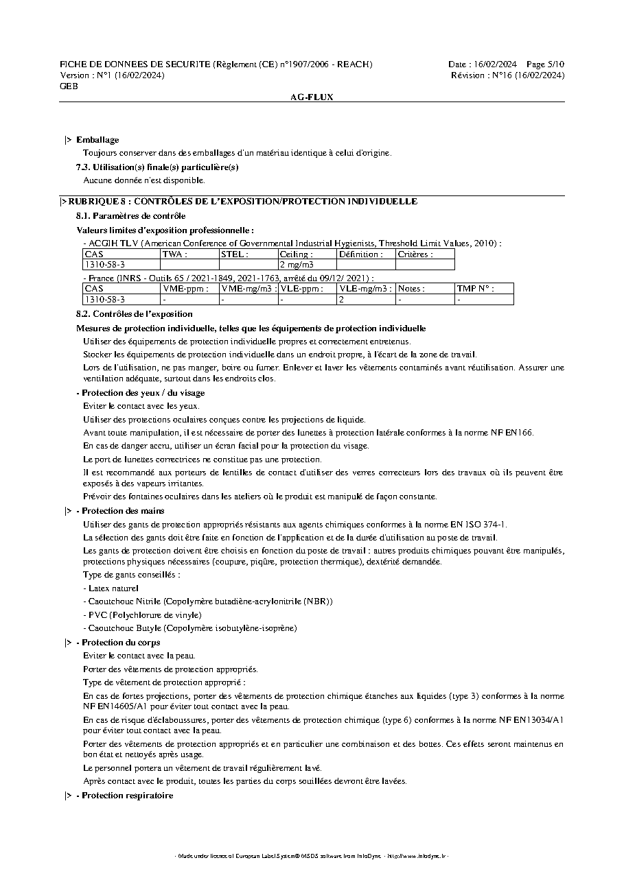 Fiche technique fournisseur