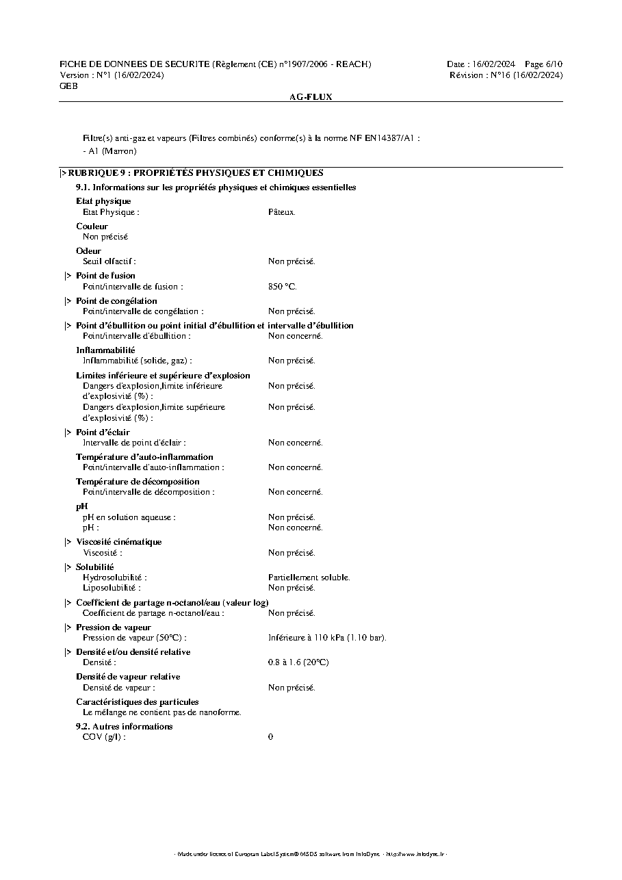 Fiche technique fournisseur