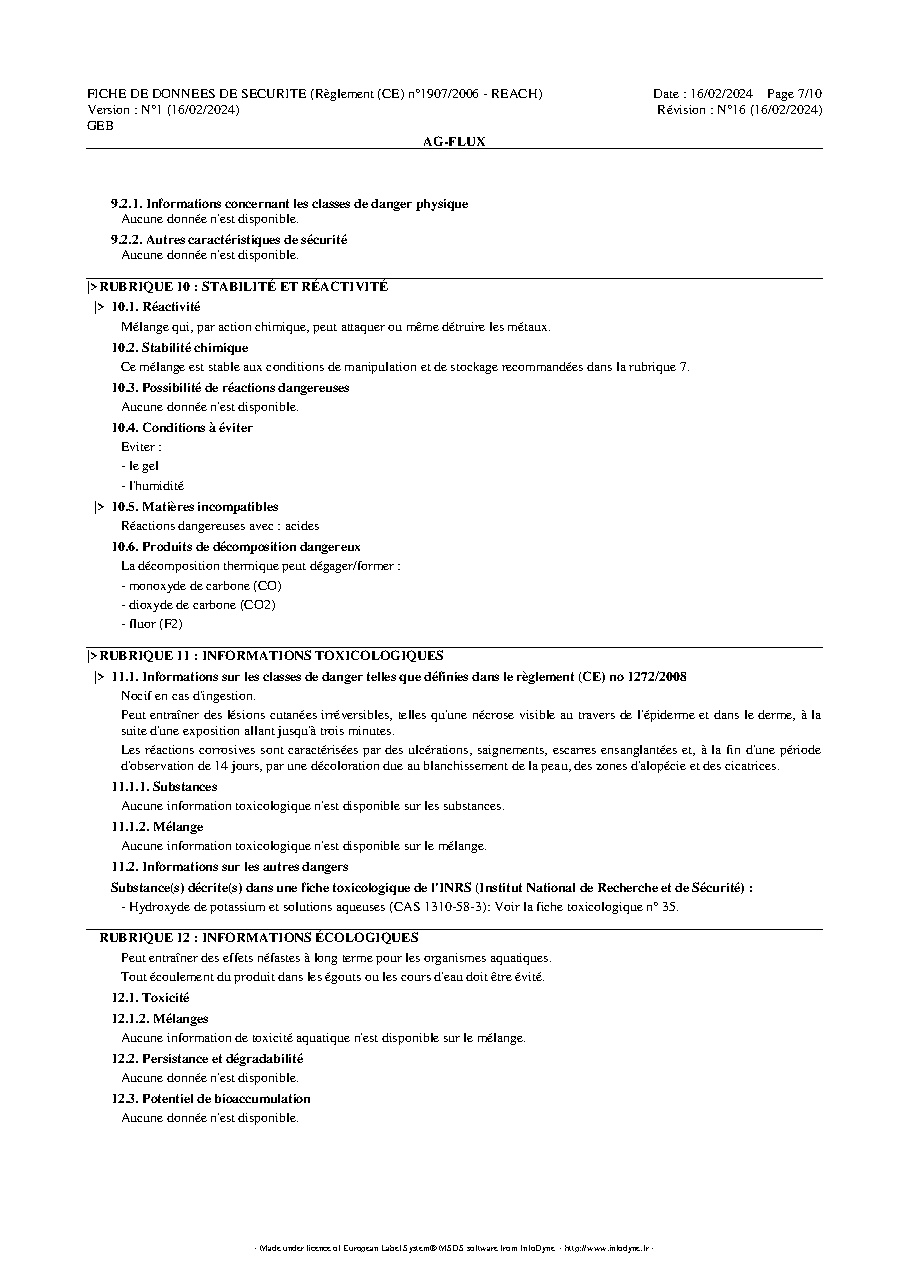 Fiche technique fournisseur