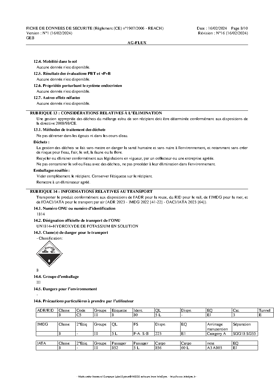 Fiche technique fournisseur