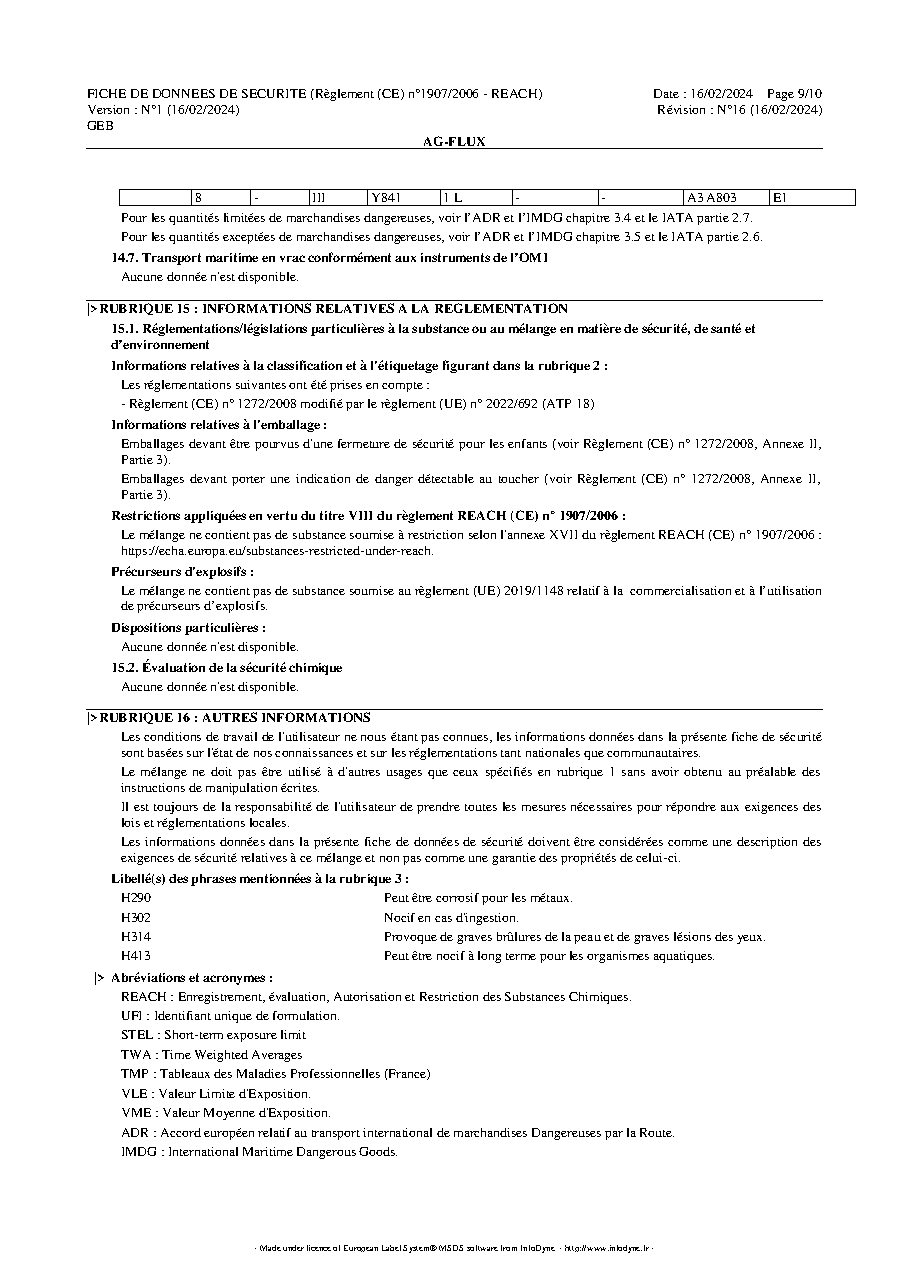 Fiche technique fournisseur