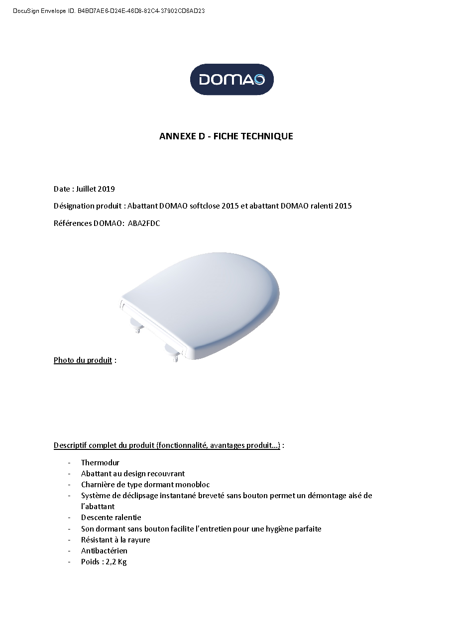 Fiche technique fournisseur