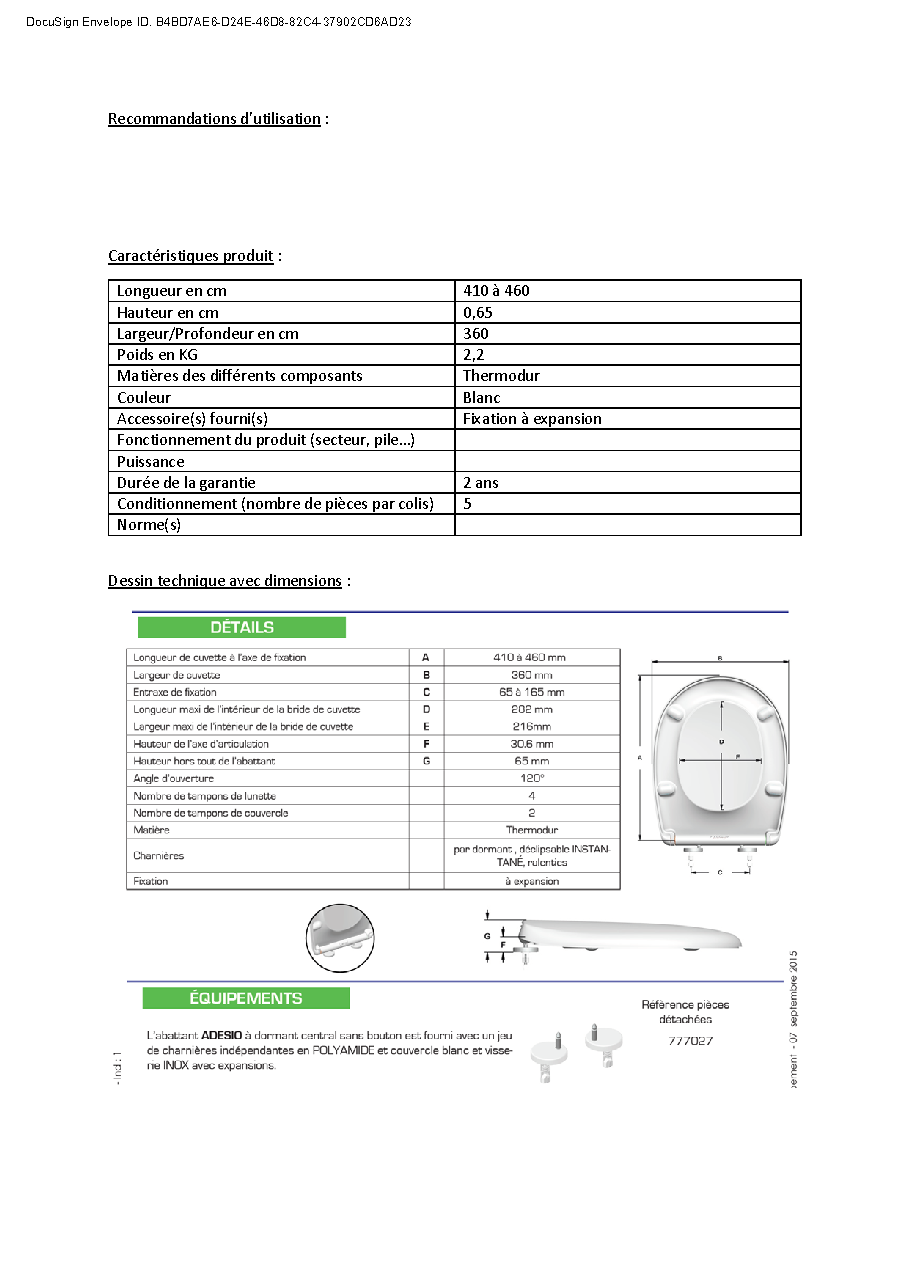 Fiche technique fournisseur