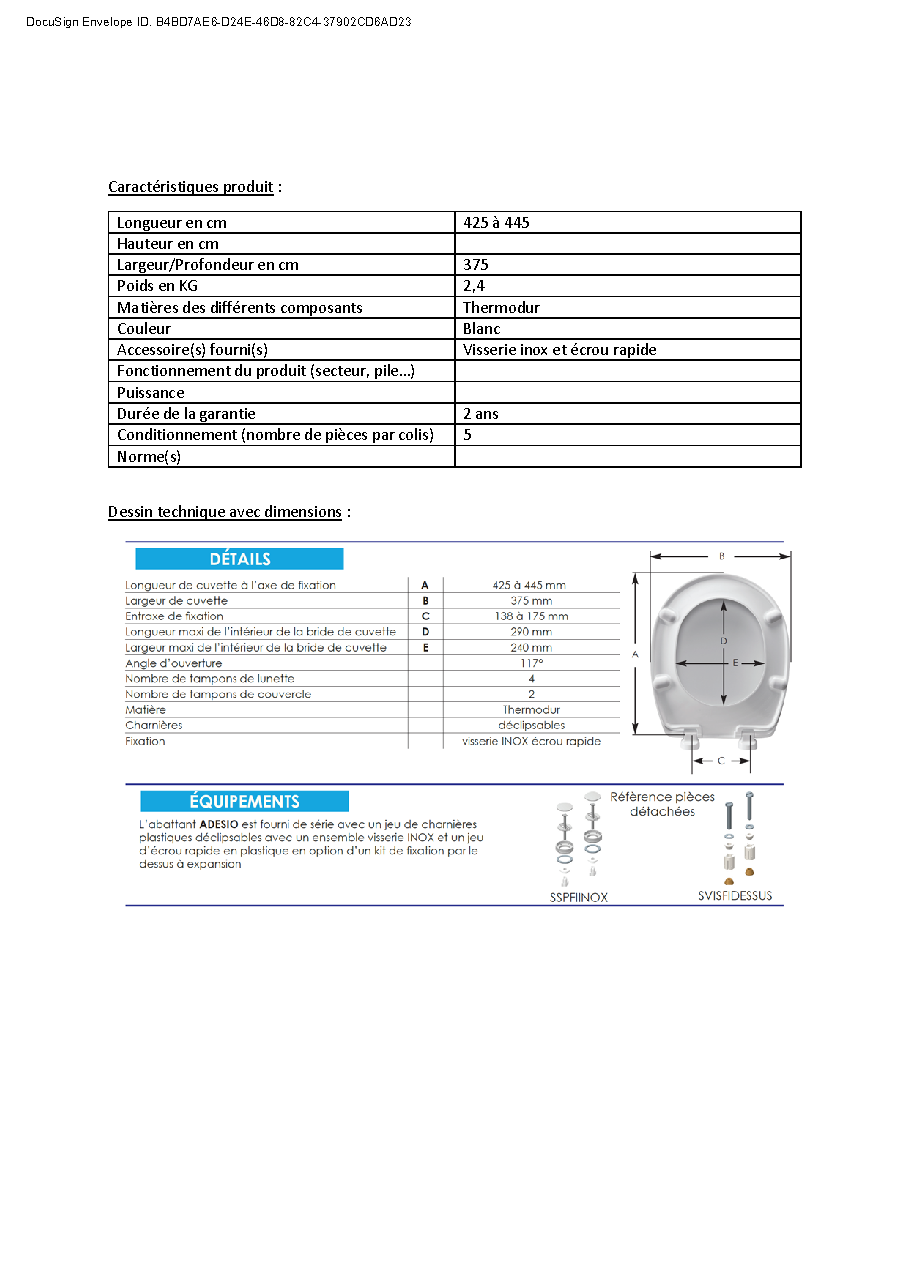 Fiche technique fournisseur