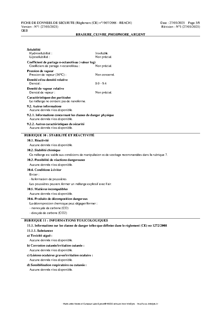 Fiche technique fournisseur