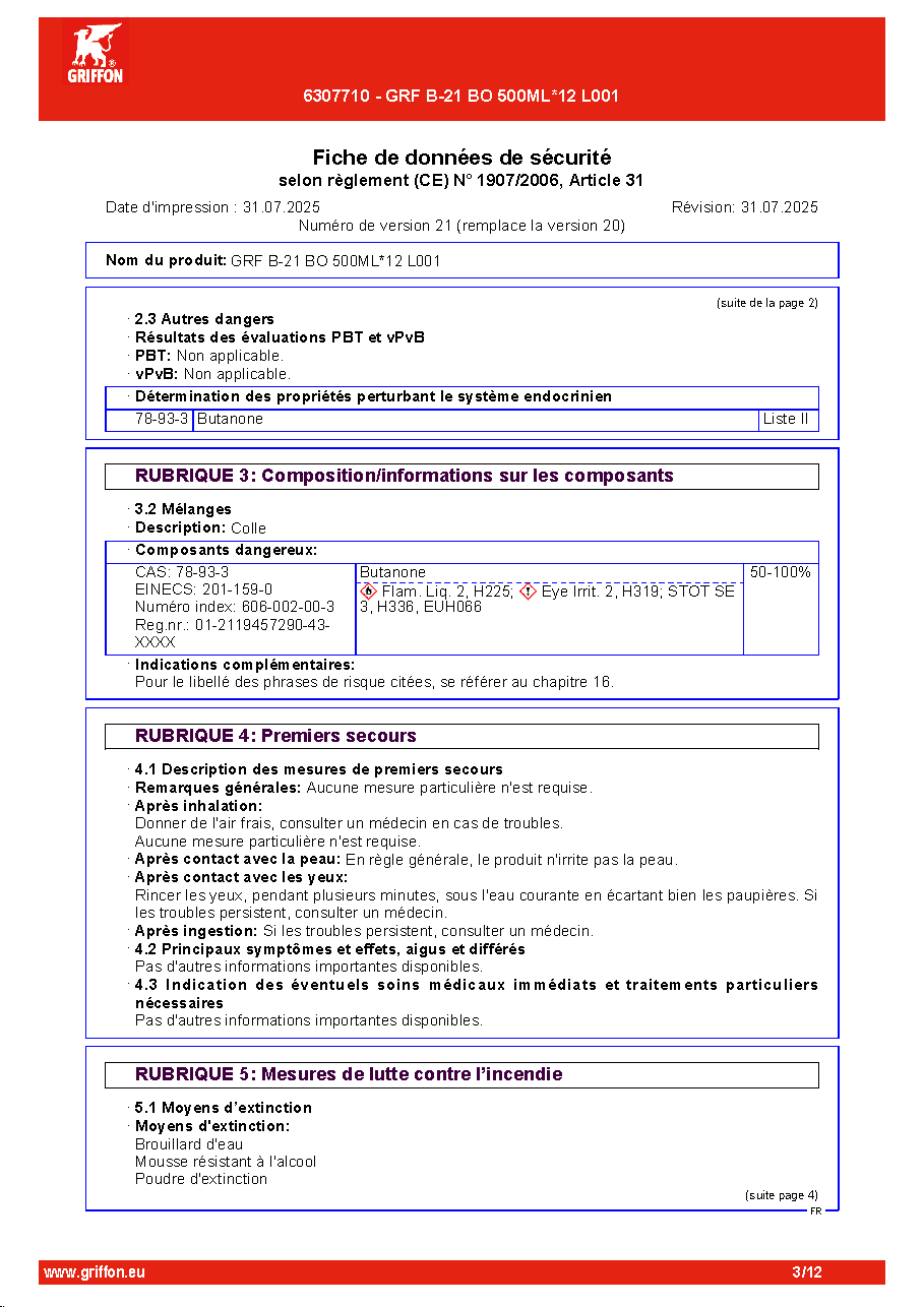 Fiche technique fournisseur
