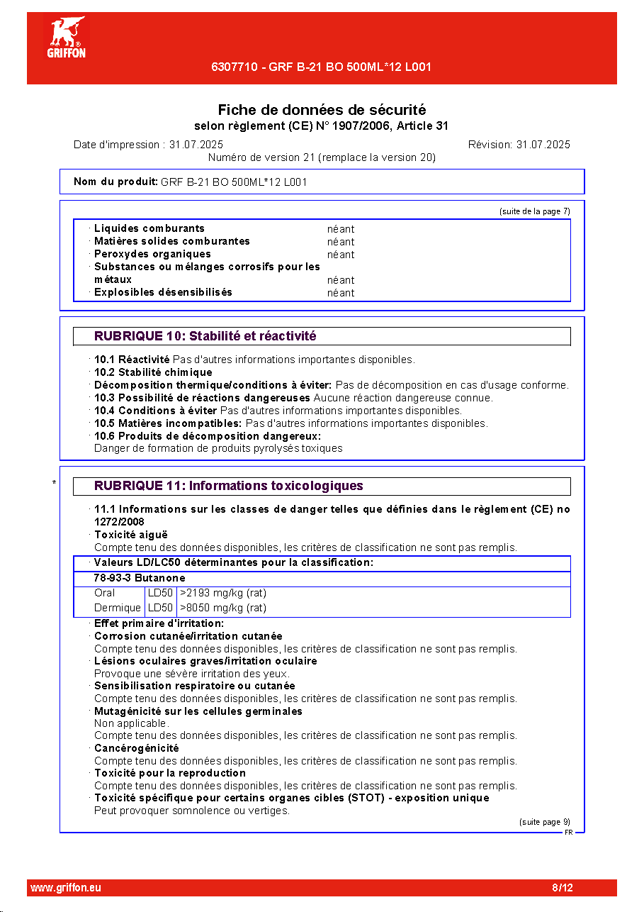 Fiche technique fournisseur