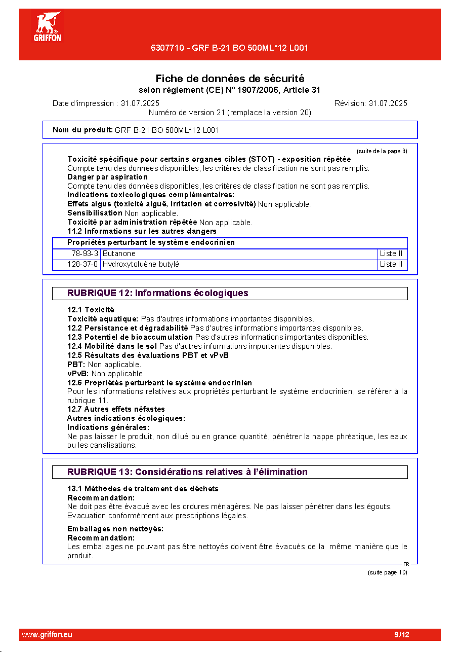 Fiche technique fournisseur