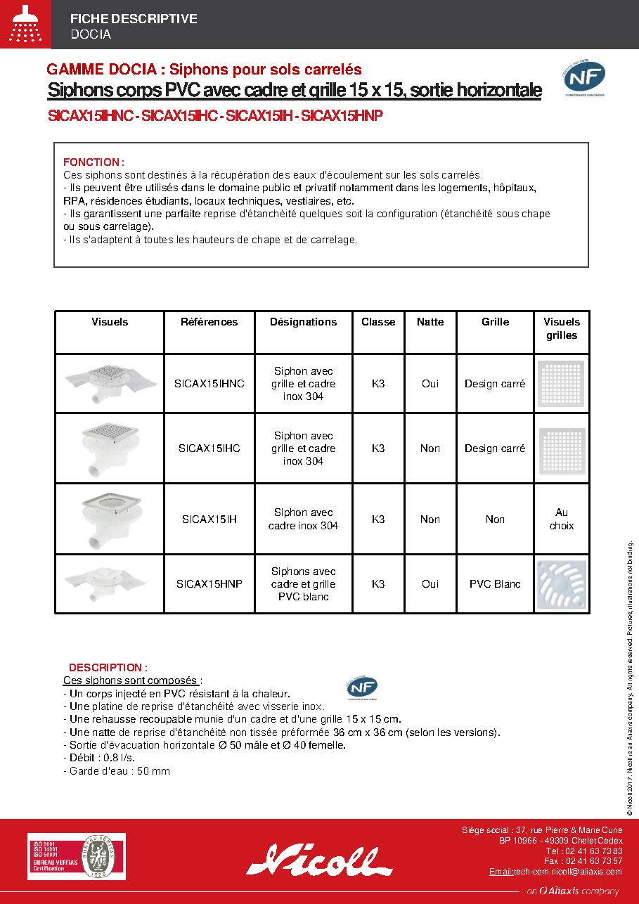 Fiche technique fournisseur