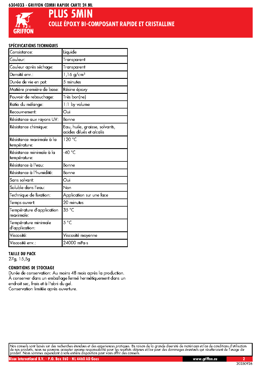 Fiche technique fournisseur