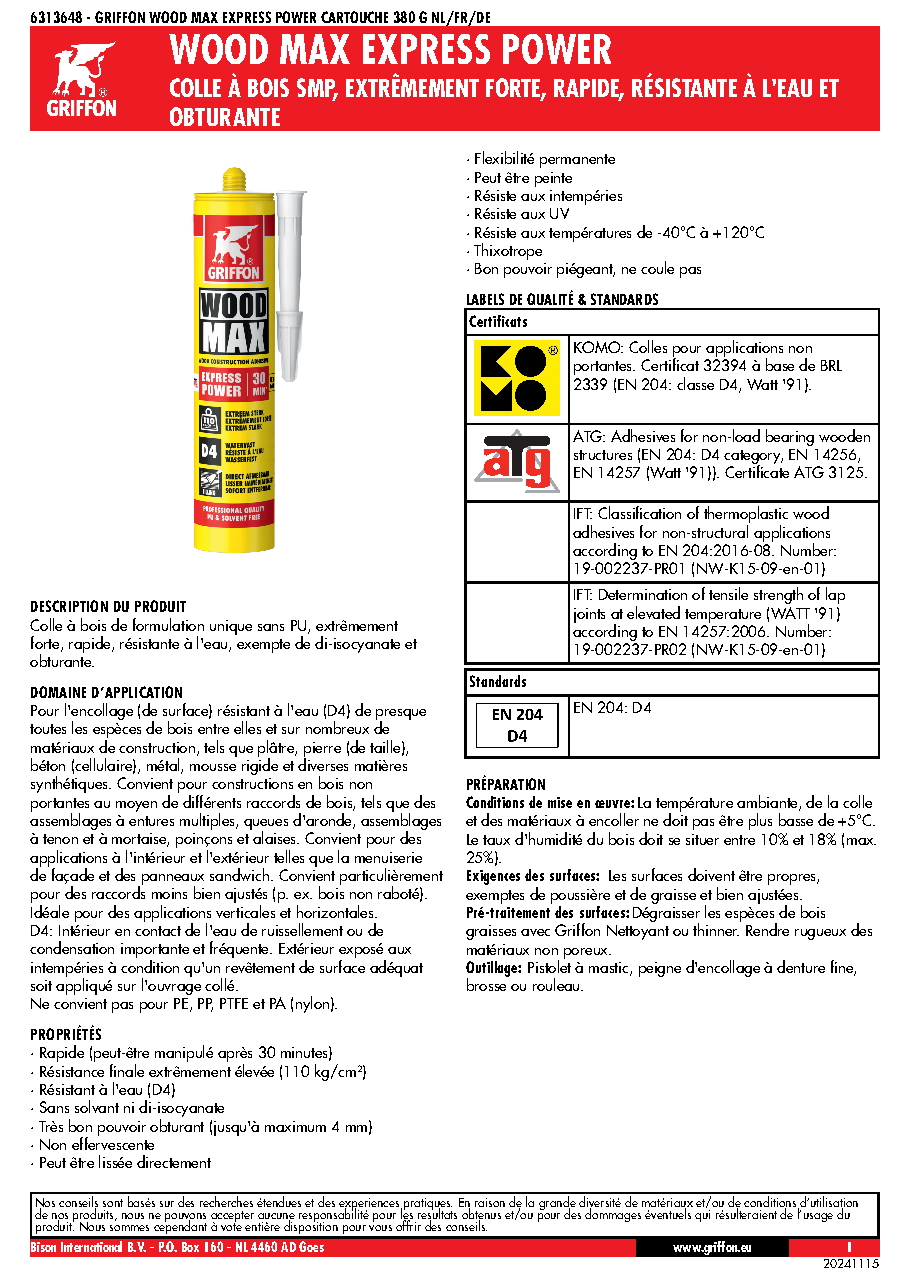 Fiche technique fournisseur