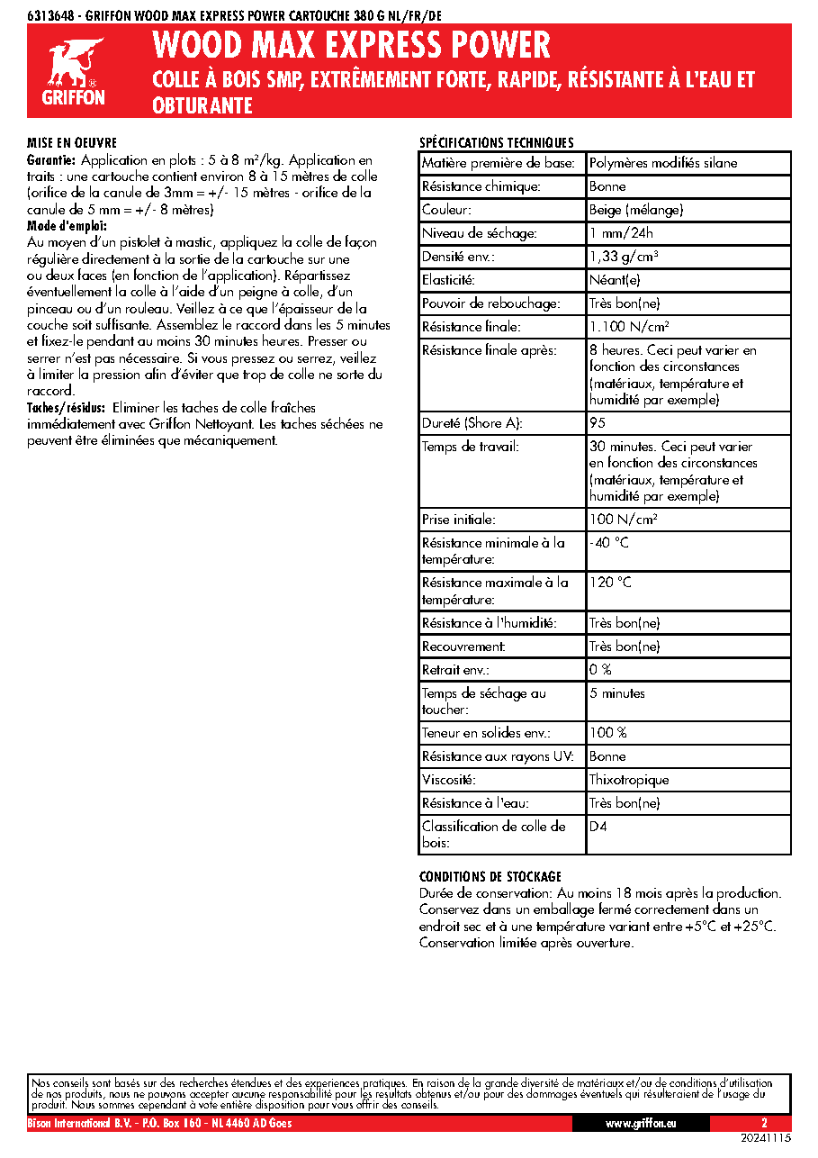 Fiche technique fournisseur