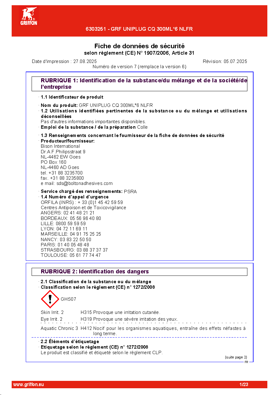 Fiche technique fournisseur