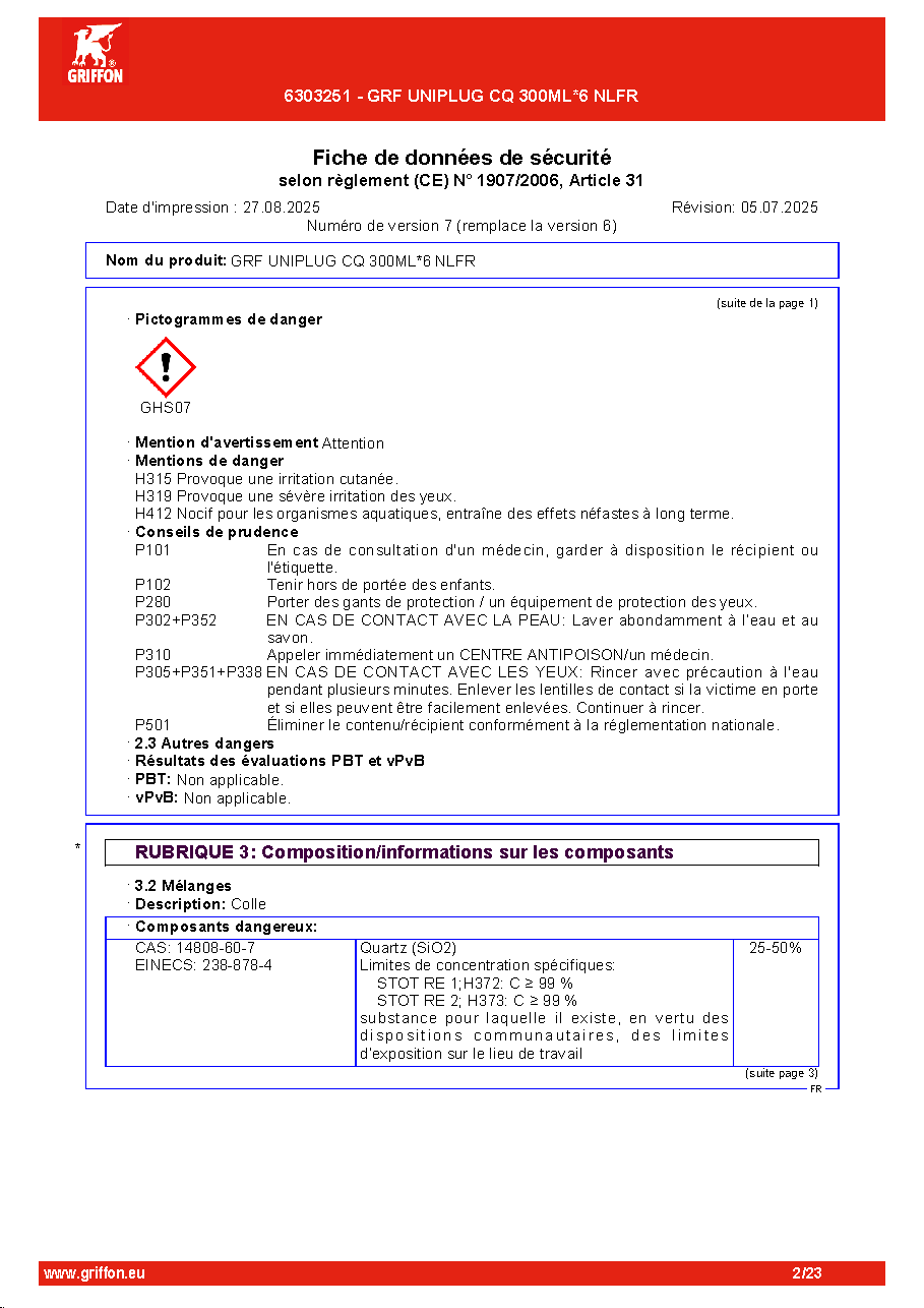 Fiche technique fournisseur