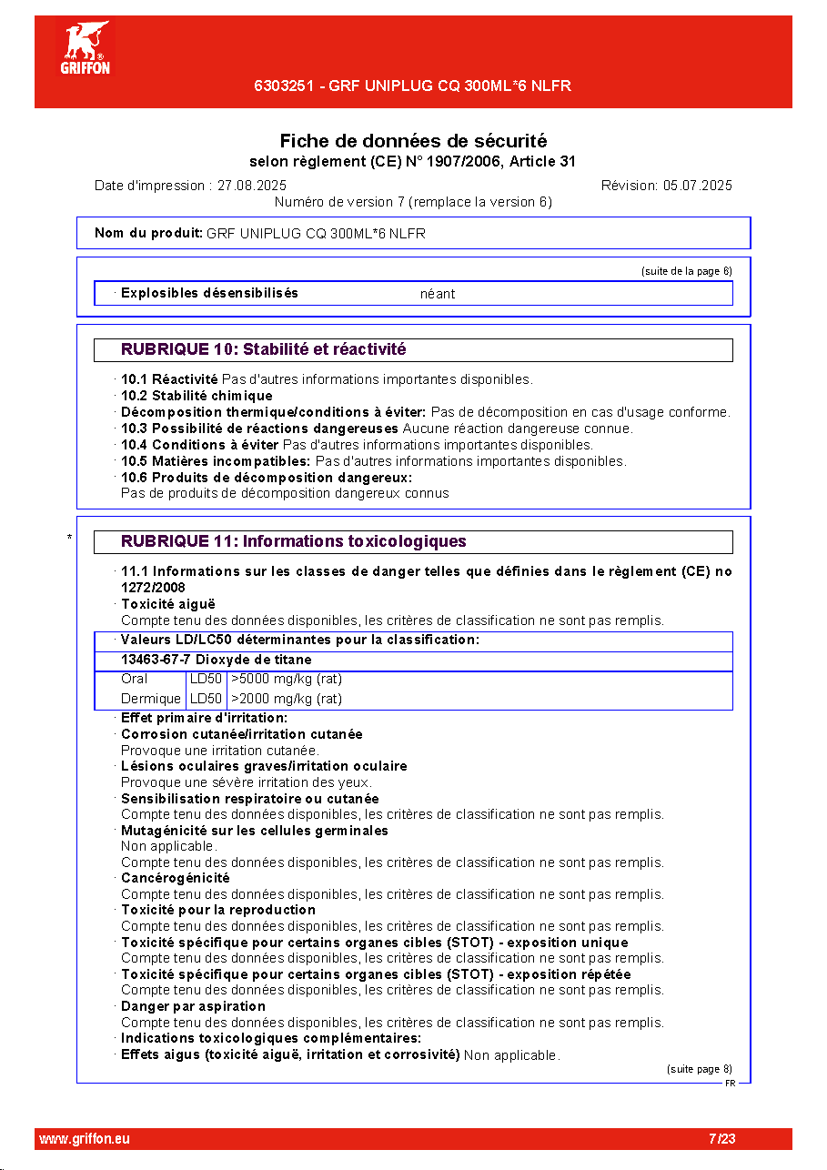 Fiche technique fournisseur