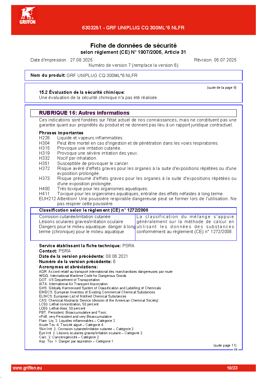 Fiche technique fournisseur