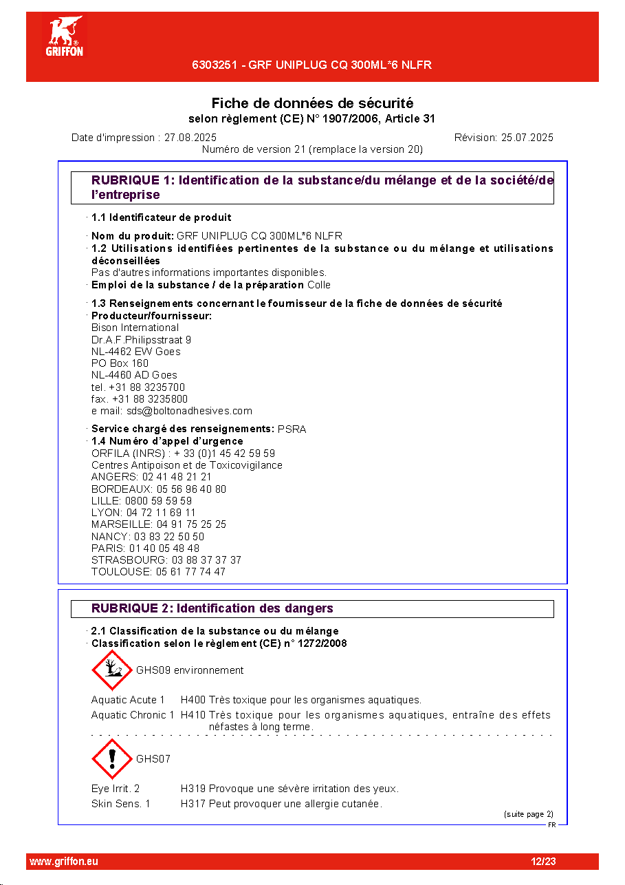 Fiche technique fournisseur