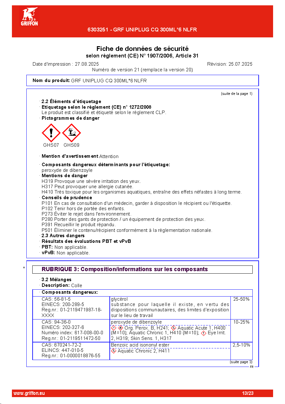 Fiche technique fournisseur