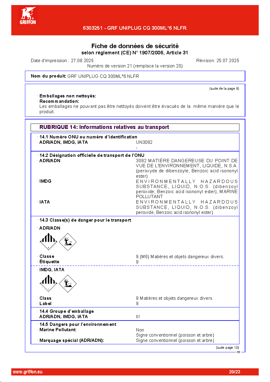Fiche technique fournisseur