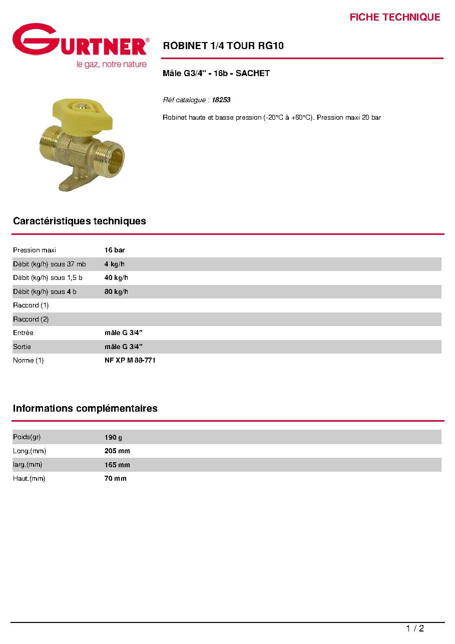 Fiche technique fournisseur