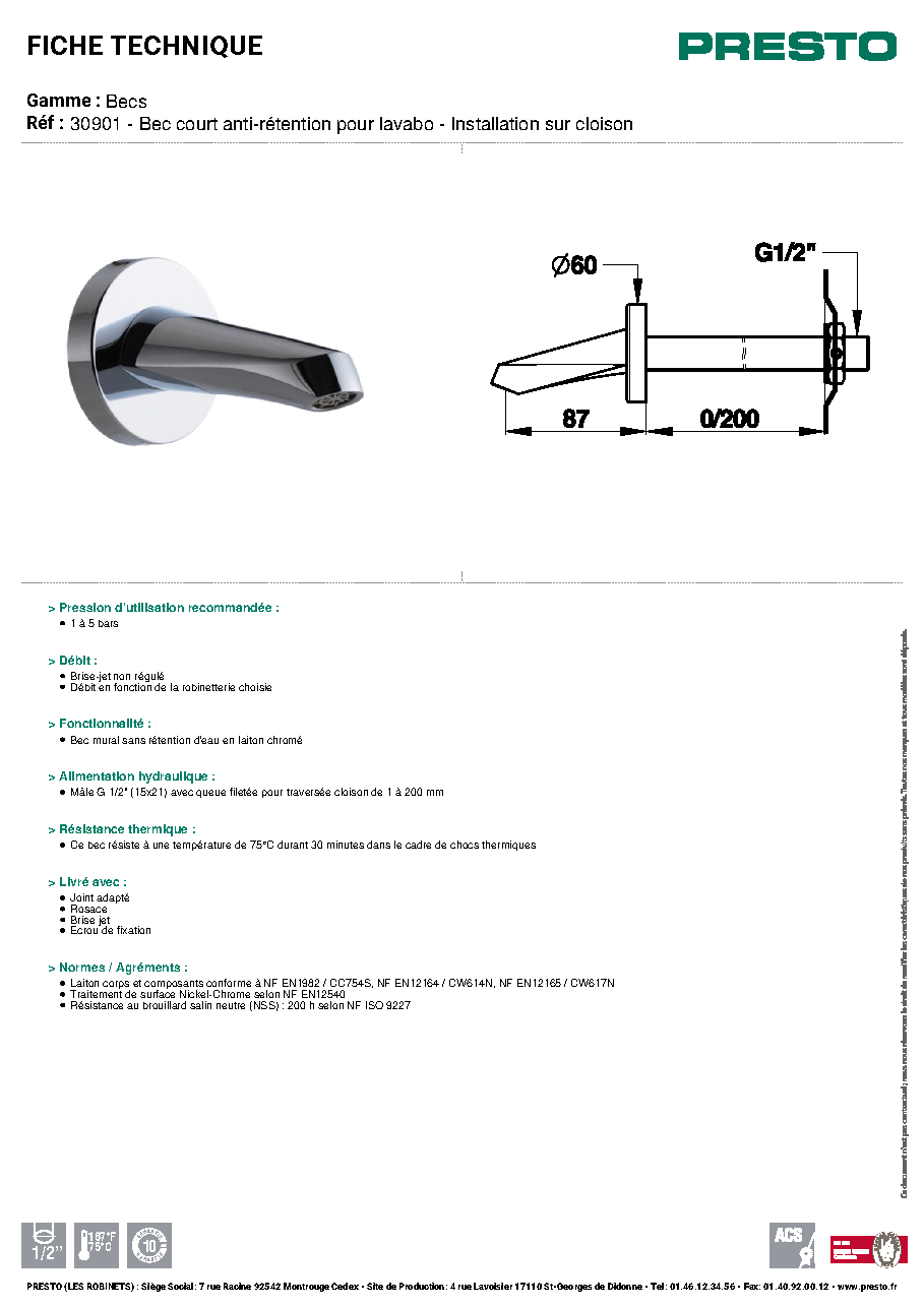 Fiche technique fournisseur