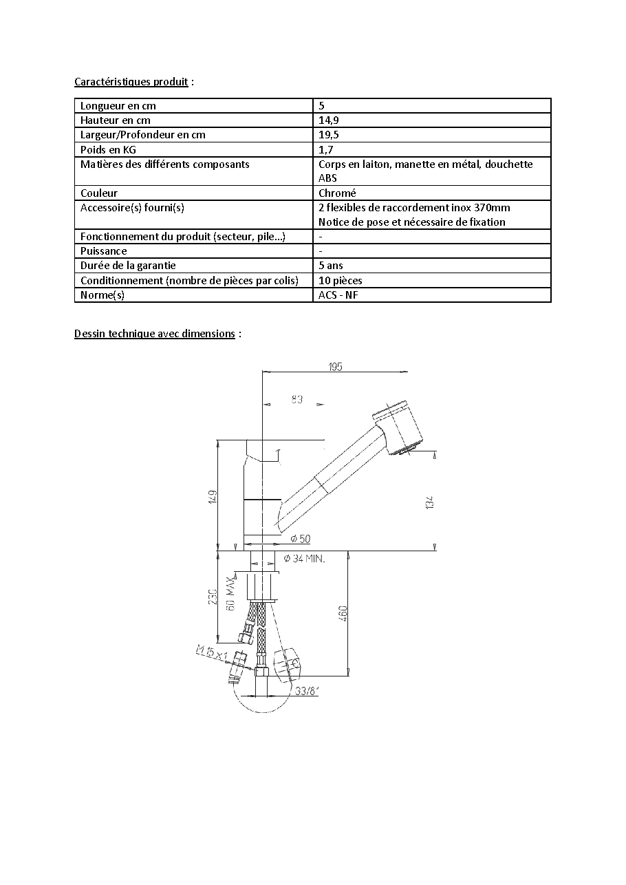 Fiche technique fournisseur