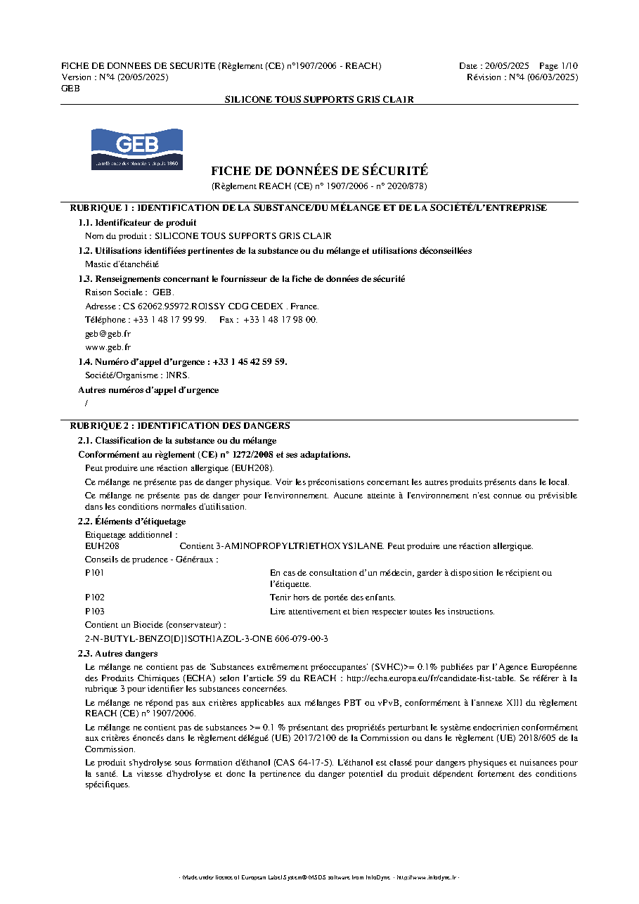 Fiche technique fournisseur