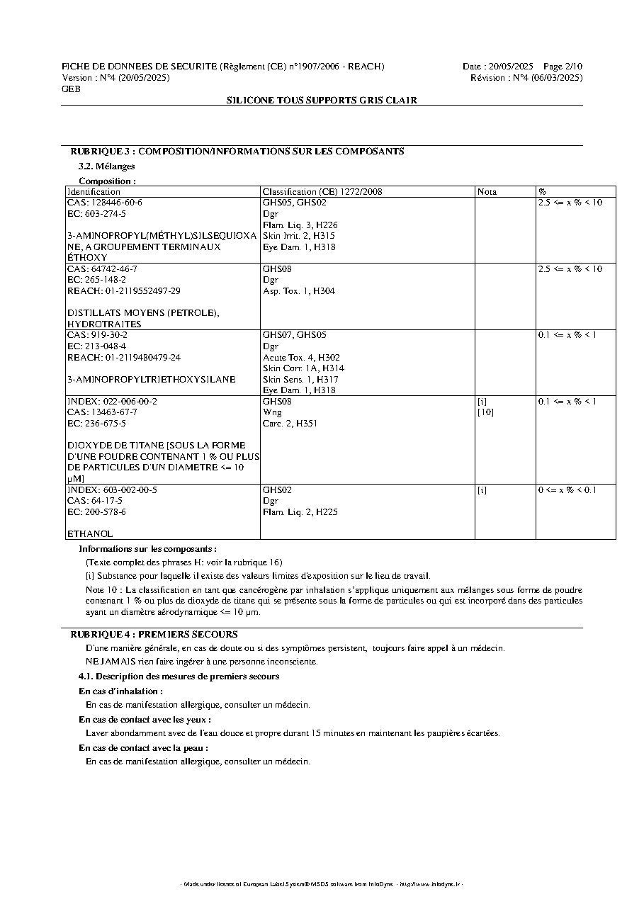 Fiche technique fournisseur