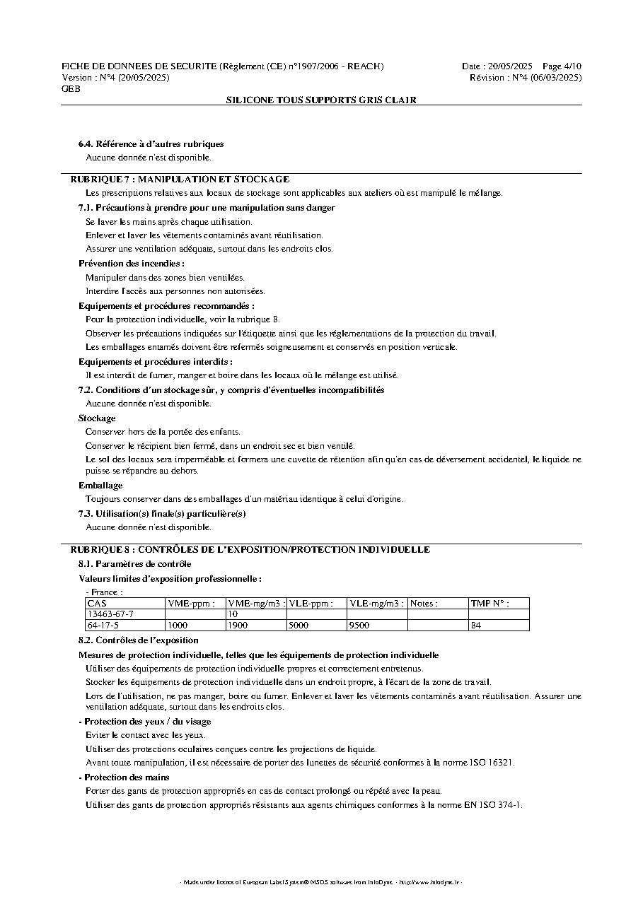 Fiche technique fournisseur