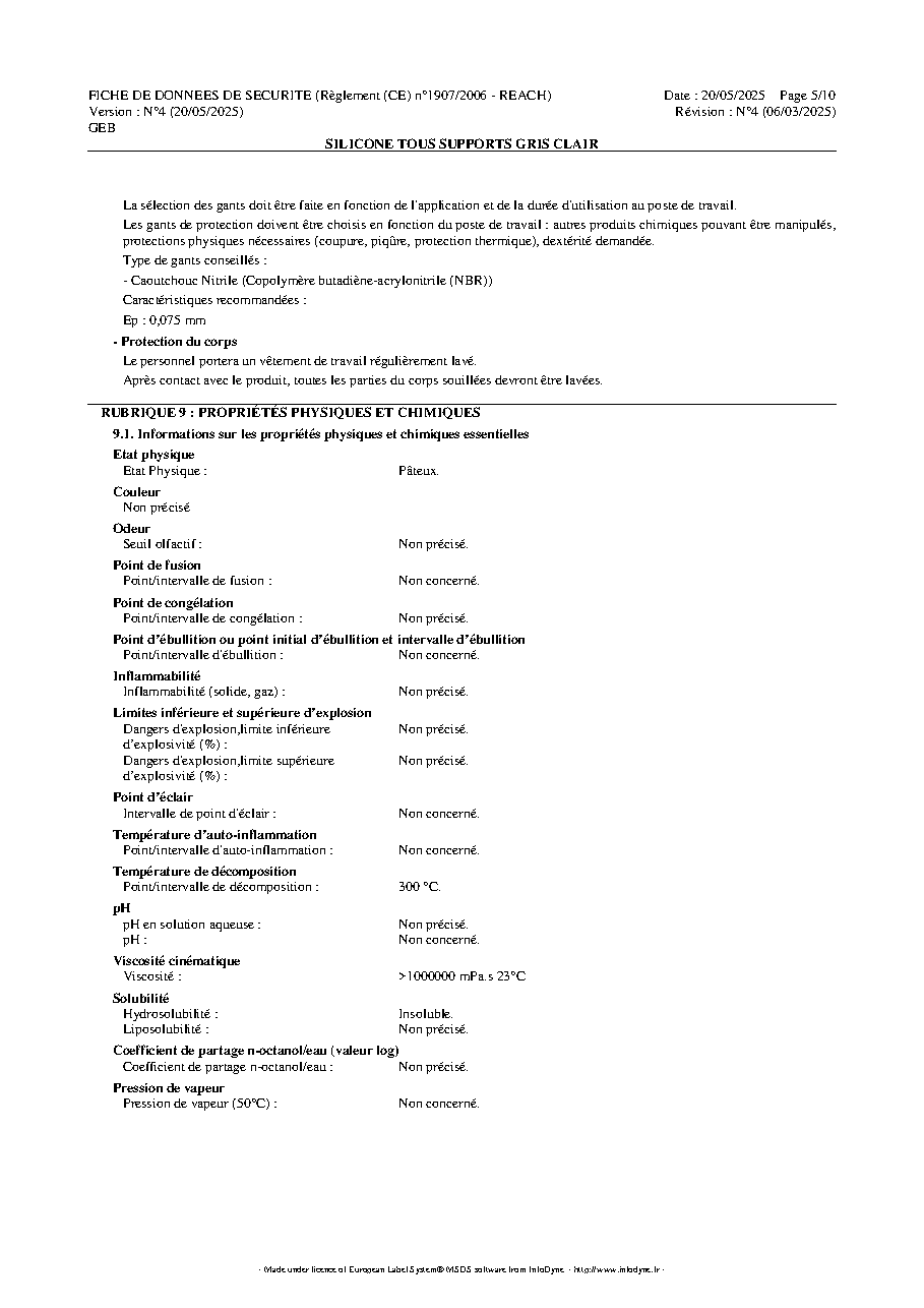 Fiche technique fournisseur