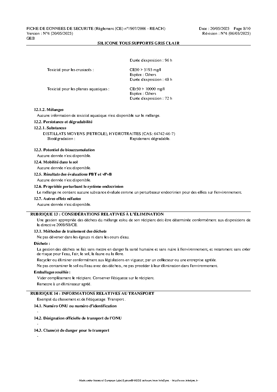Fiche technique fournisseur