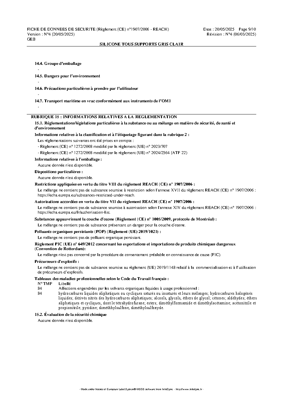 Fiche technique fournisseur