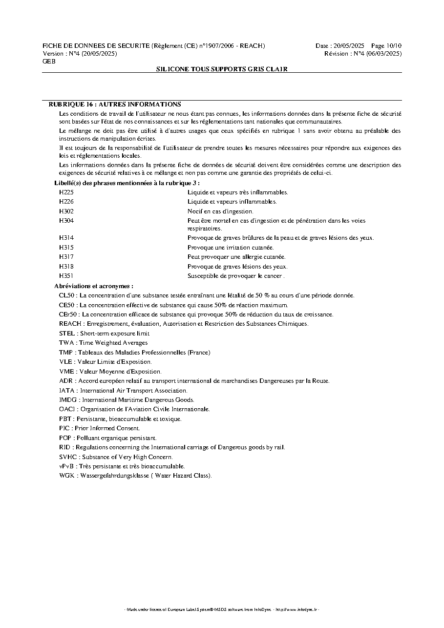 Fiche technique fournisseur