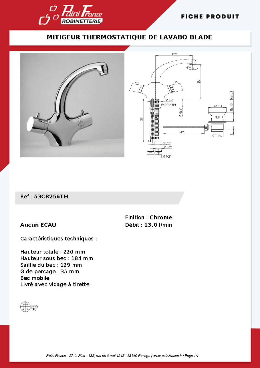 Fiche technique fournisseur