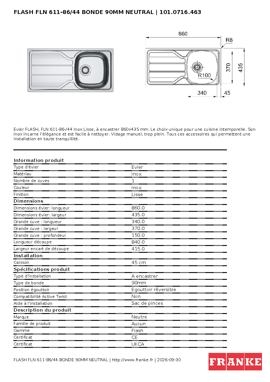 Fiche technique fournisseur