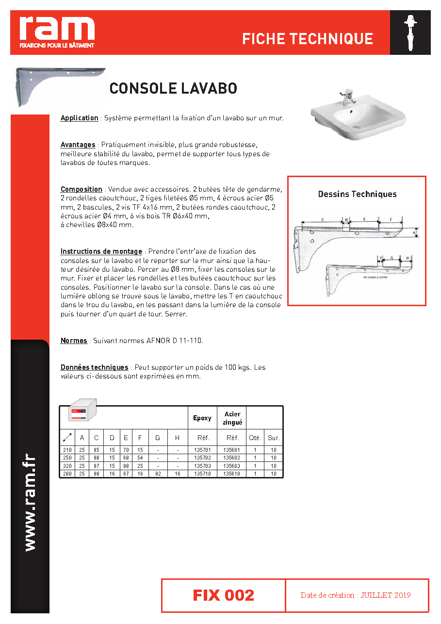 Fiche technique fournisseur