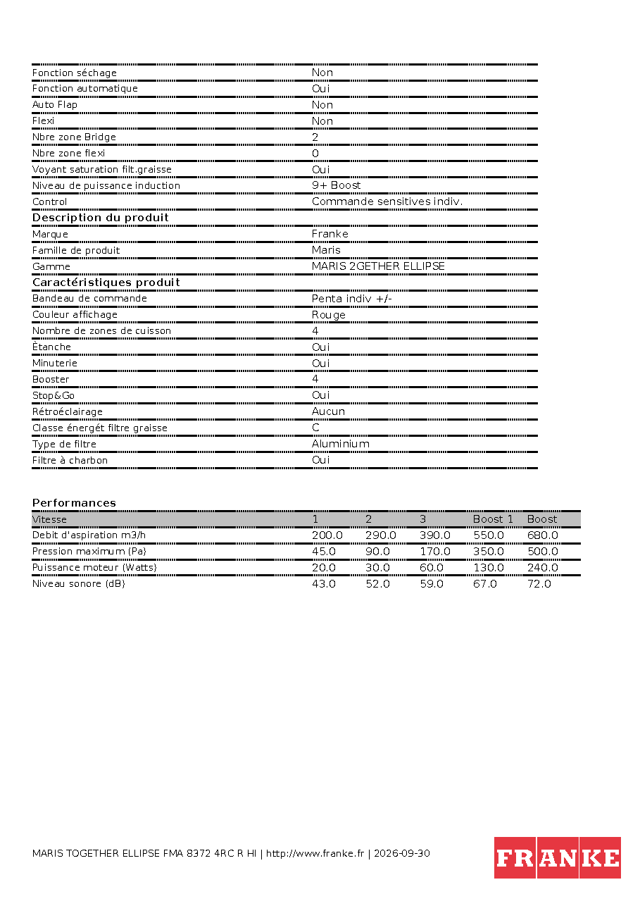 Fiche technique fournisseur