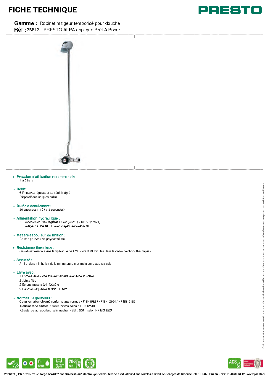Fiche technique fournisseur