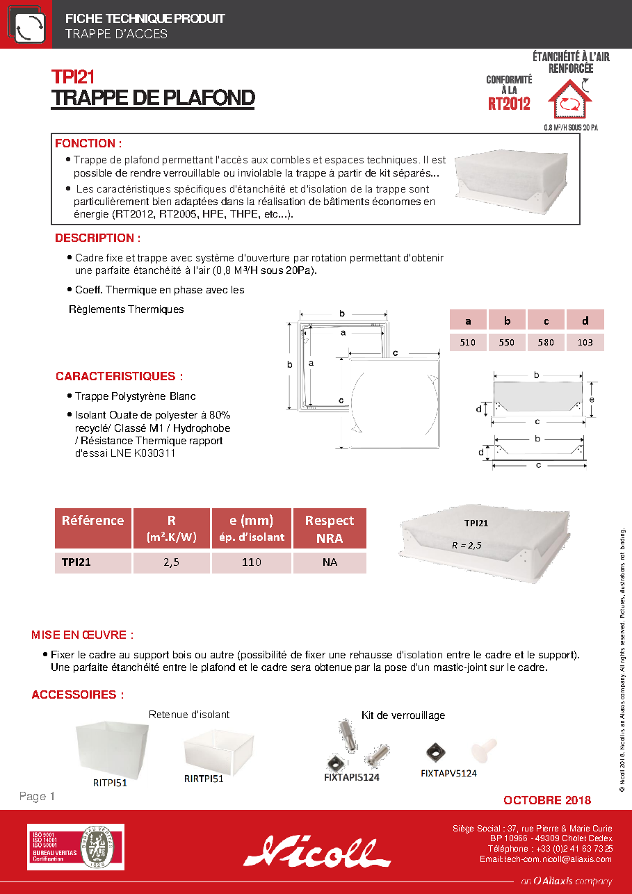 Fiche technique fournisseur