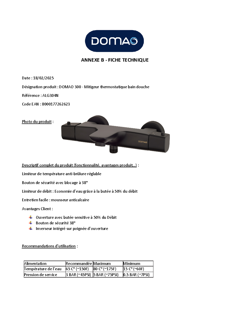 Fiche technique fournisseur