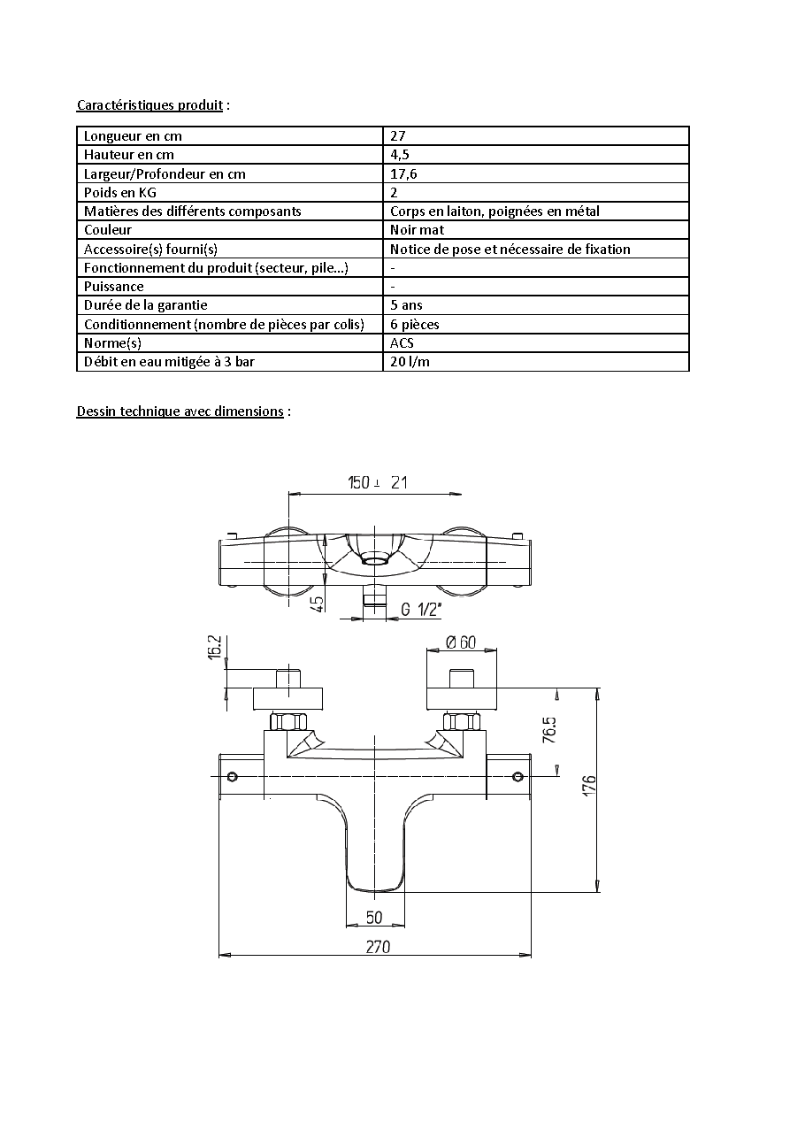 Fiche technique fournisseur